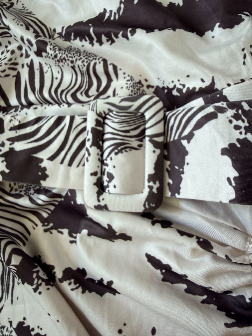 ChicMe Animal Print Ruched Maxi Dress L Brown White Zebra Cheetah Bodycon Resort - Picture 12 of 13